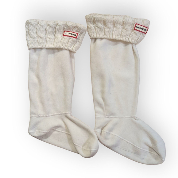 Hunter Boot Liner Socks Cable Knit Fleece Cream Off White Large 8-10 W, 7-9 M - Picture 2 of 9